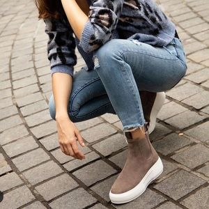 Gray Genuine Suede High Top Chelsea Sneaker Boot